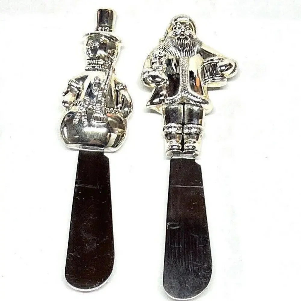 Christmas Mikasa Santa & Snowman Butter Spreader Stainless Steel Set of 2